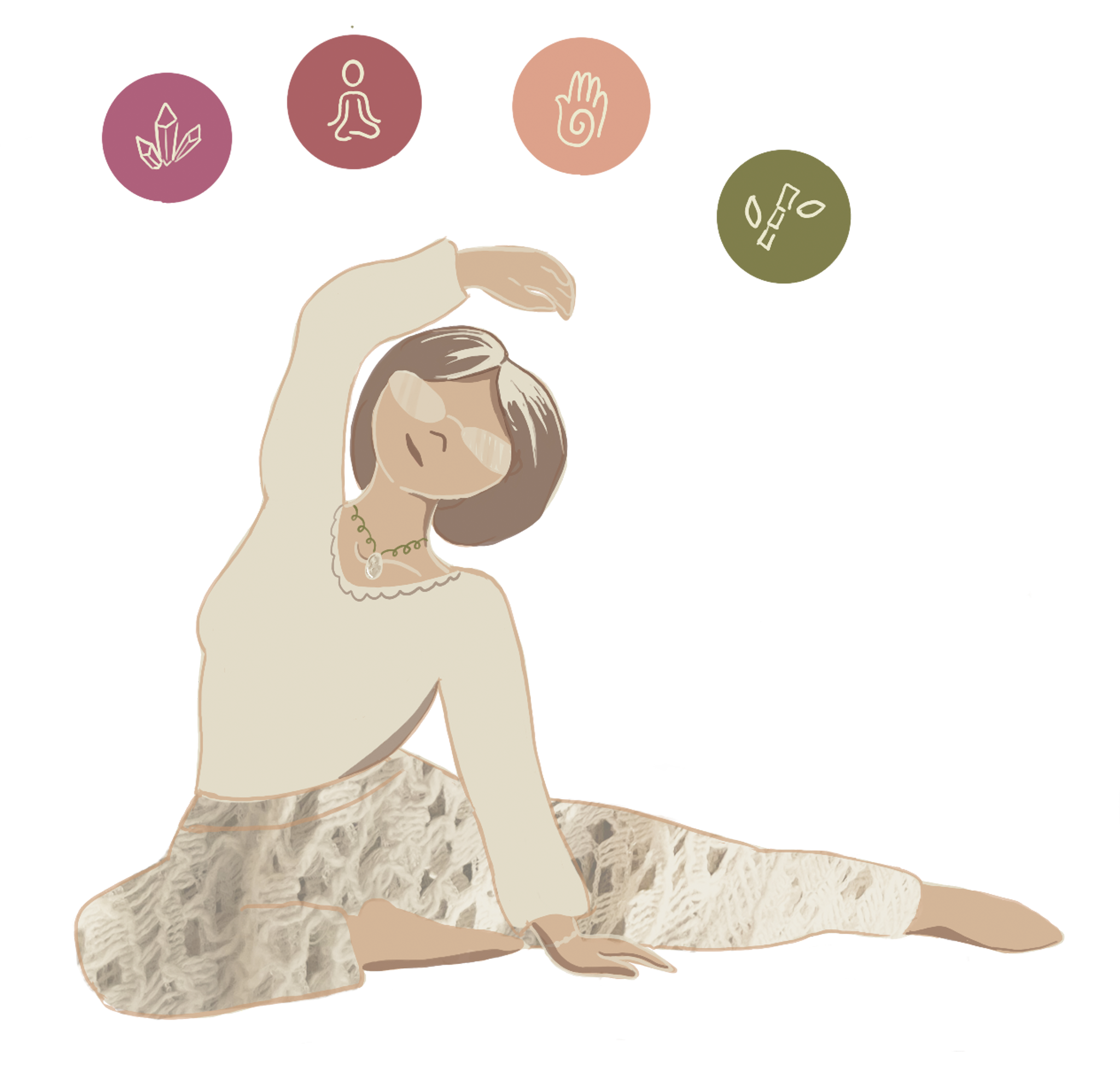 illustration creatrice en position yoga et picto