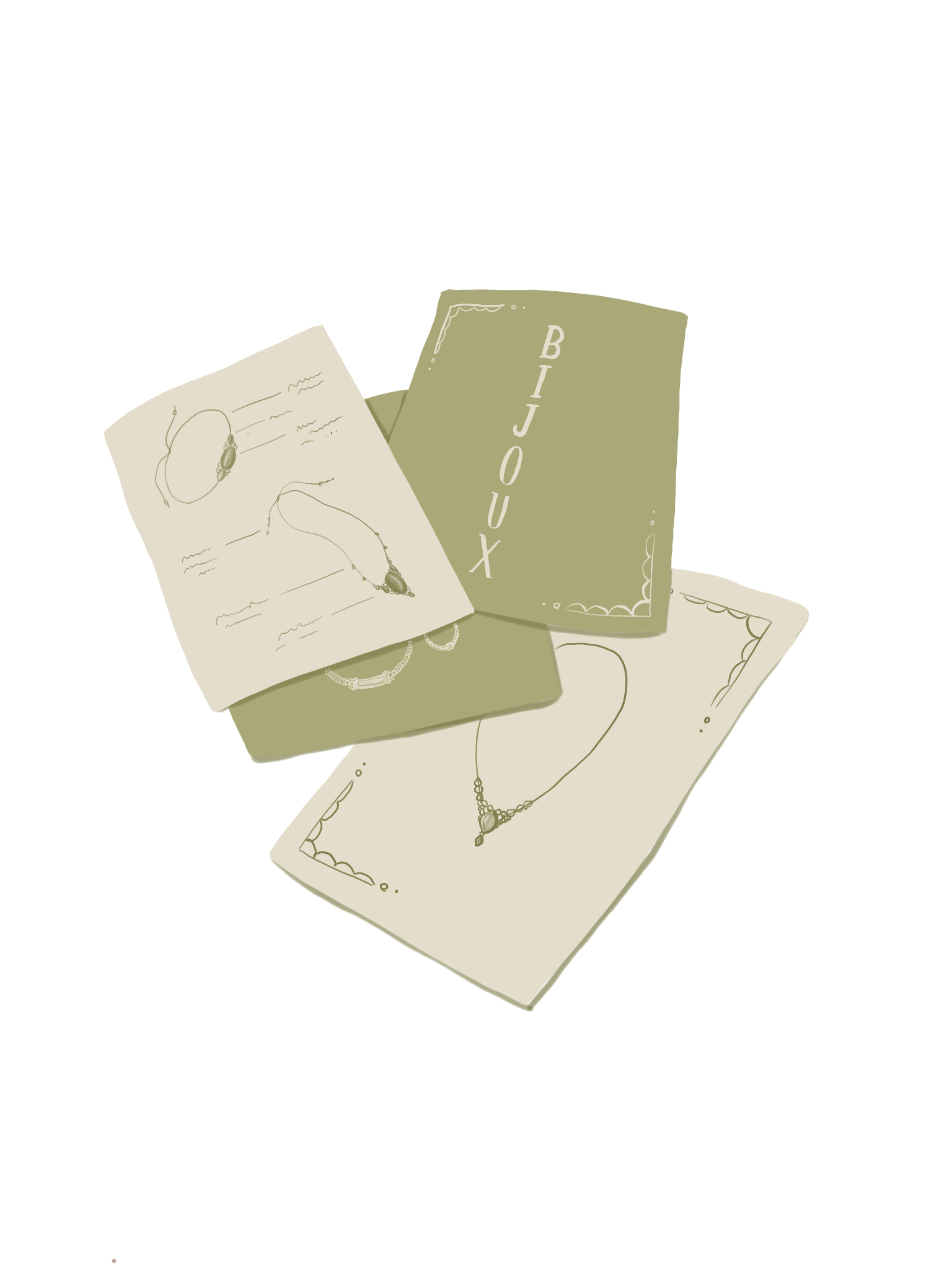 illustration feuille de dessins de bijoux